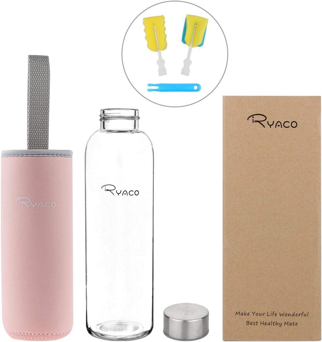 image:imageRyaco Bouteille deau en verre de 550ml18oz sans BPA Bouteille en borosilicate antifuiteIdale pour maison les voyages le sport le yoga la gym les boissons chaudes et froides avecRose