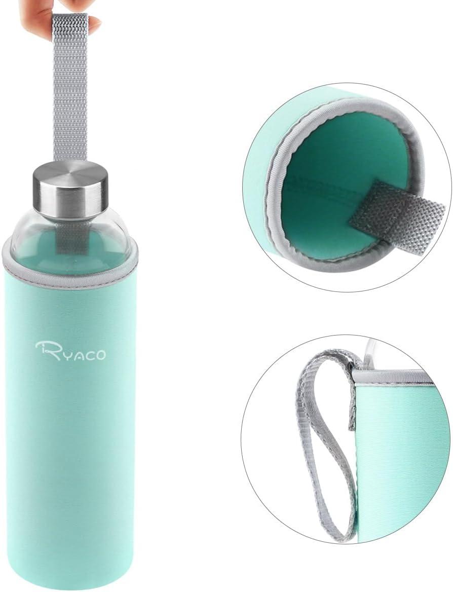 image:imageRyaco Bouteille deau en verre de 550ml18oz sans BPA Bouteille en borosilicate antifuiteIdale pour maison les voyages le sport le yoga la gym les boissons chaudes et froides avecMenthe Verte