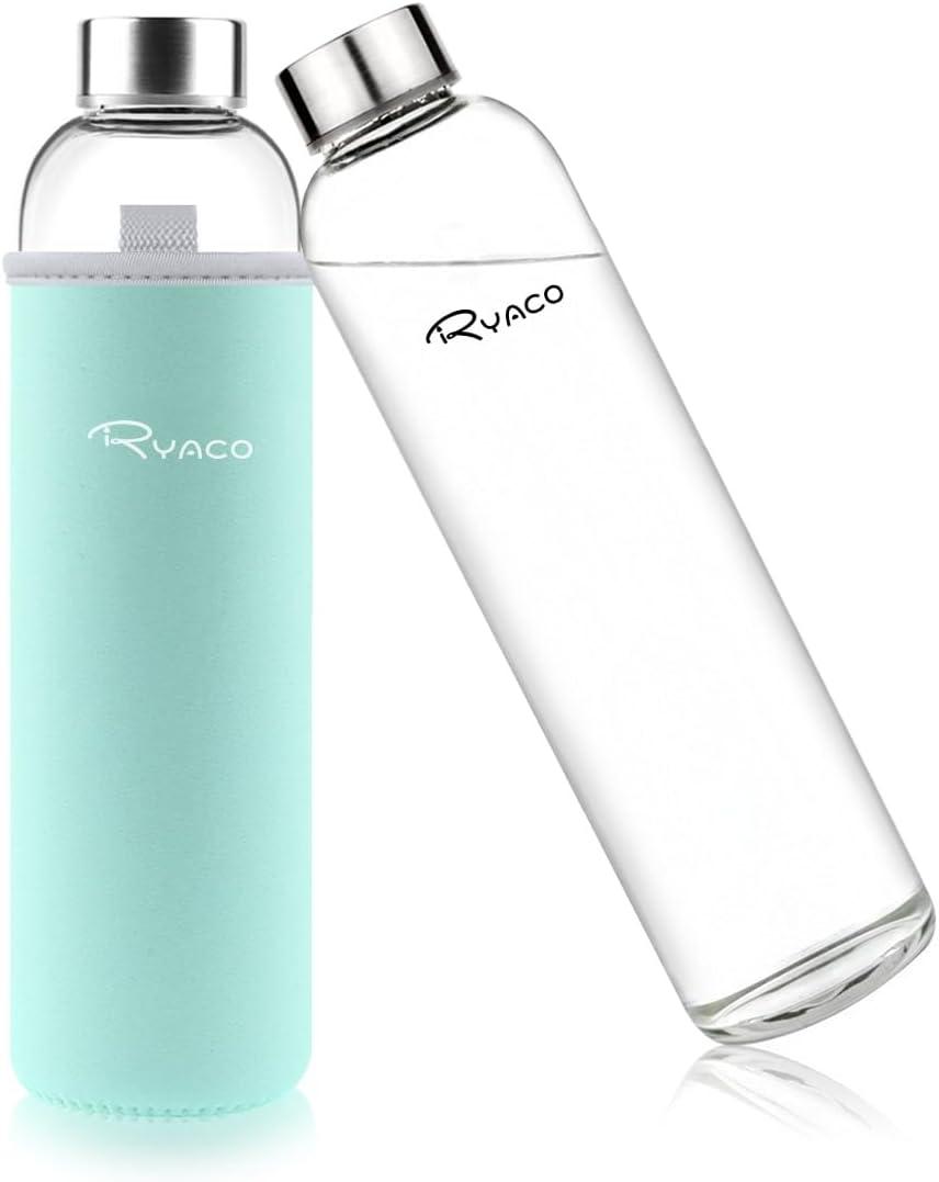image:imageRyaco Bouteille deau en verre de 550ml18oz sans BPA Bouteille en borosilicate antifuiteIdale pour maison les voyages le sport le yoga la gym les boissons chaudes et froides avecMenthe Verte