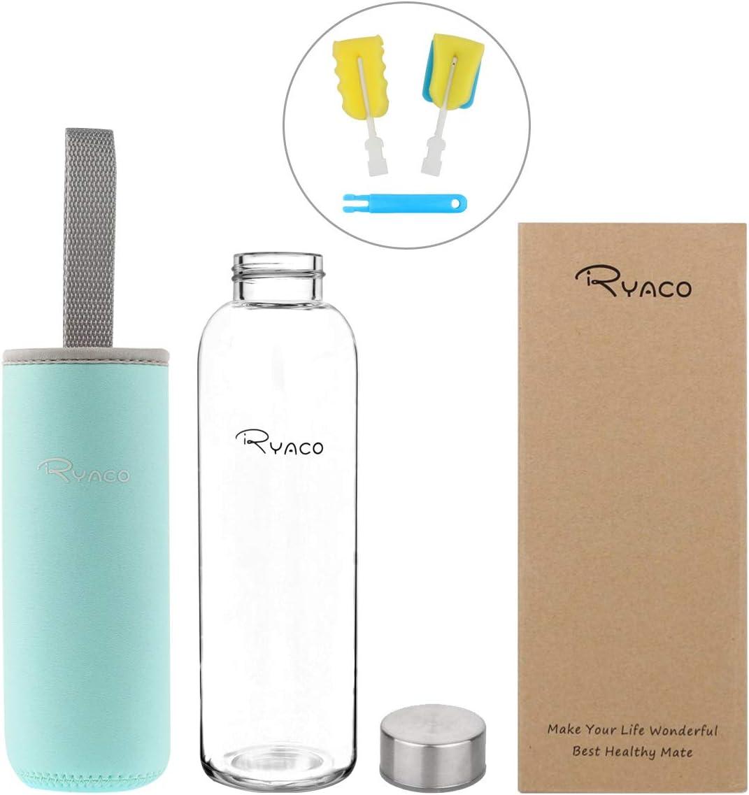 image:imageRyaco Bouteille deau en verre de 550ml18oz sans BPA Bouteille en borosilicate antifuiteIdale pour maison les voyages le sport le yoga la gym les boissons chaudes et froides avecMenthe Verte