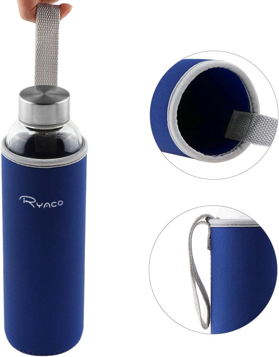 image:imageRyaco Bouteille deau en verre de 550ml18oz sans BPA Bouteille en borosilicate antifuiteIdale pour maison les voyages le sport le yoga la gym les boissons chaudes et froides avecSaphir