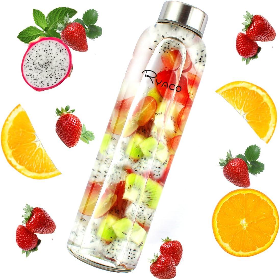 image:imageRyaco Bouteille deau en verre de 550ml18oz sans BPA Bouteille en borosilicate antifuiteIdale pour maison les voyages le sport le yoga la gym les boissons chaudes et froides avecGris Clair