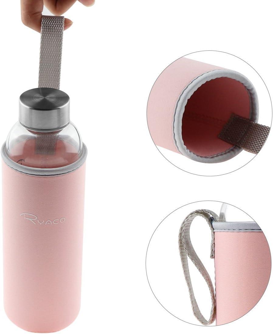 image:imageRyaco Bouteille deau en verre de 550ml18oz sans BPA Bouteille en borosilicate antifuiteIdale pour maison les voyages le sport le yoga la gym les boissons chaudes et froides avecRose