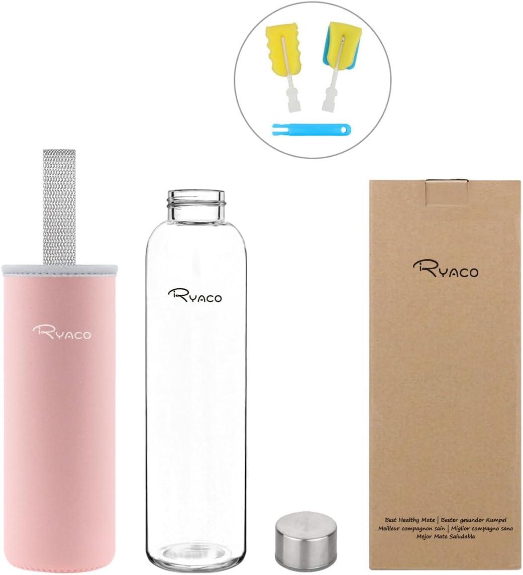 image:imageRyaco Bouteille deau en verre de 550ml18oz sans BPA Bouteille en borosilicate antifuiteIdale pour maison les voyages le sport le yoga la gym les boissons chaudes et froides avecRose