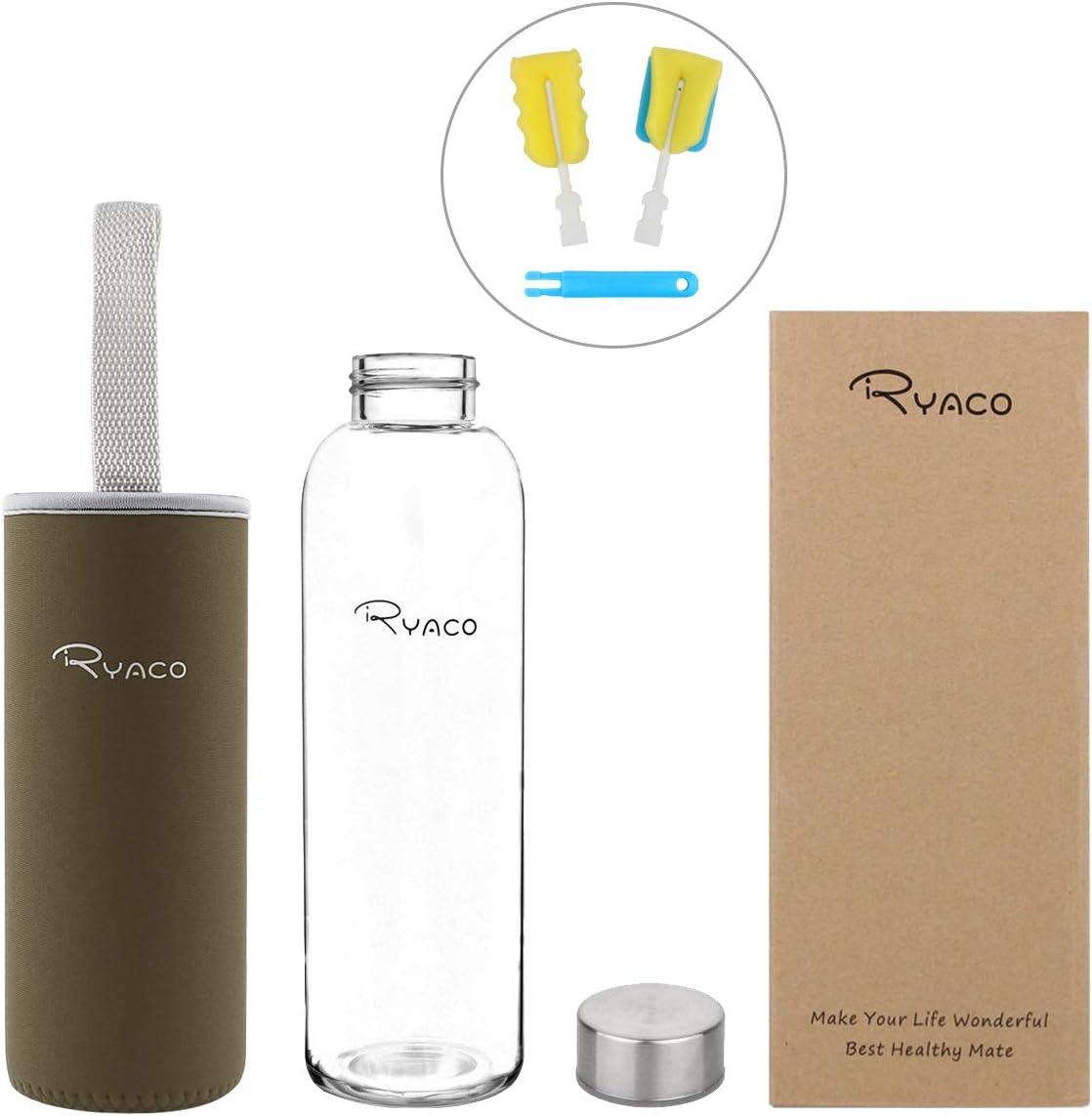 image:imageRyaco Bouteille deau en verre de 550ml18oz sans BPA Bouteille en borosilicate antifuiteIdale pour maison les voyages le sport le yoga la gym les boissons chaudes et froides avecCaf Lger