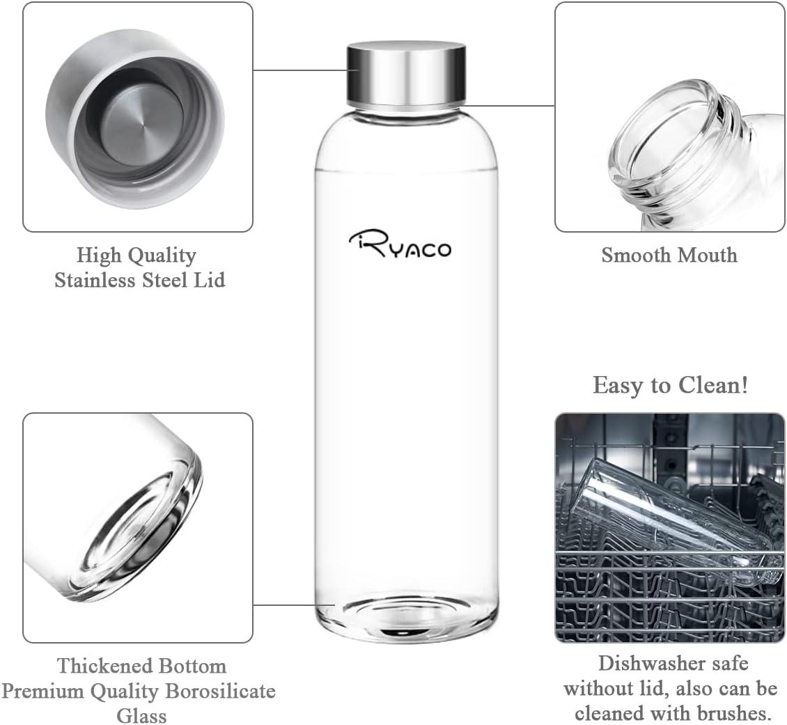 image:imageRyaco Bouteille deau en verre de 550ml18oz sans BPA Bouteille en borosilicate antifuiteIdale pour maison les voyages le sport le yoga la gym les boissons chaudes et froides avecRose