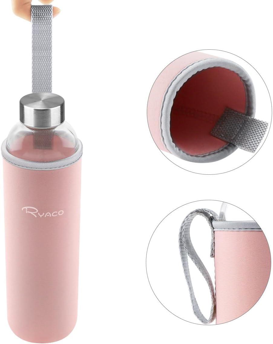 image:imageRyaco Bouteille deau en verre de 550ml18oz sans BPA Bouteille en borosilicate antifuiteIdale pour maison les voyages le sport le yoga la gym les boissons chaudes et froides avecRose