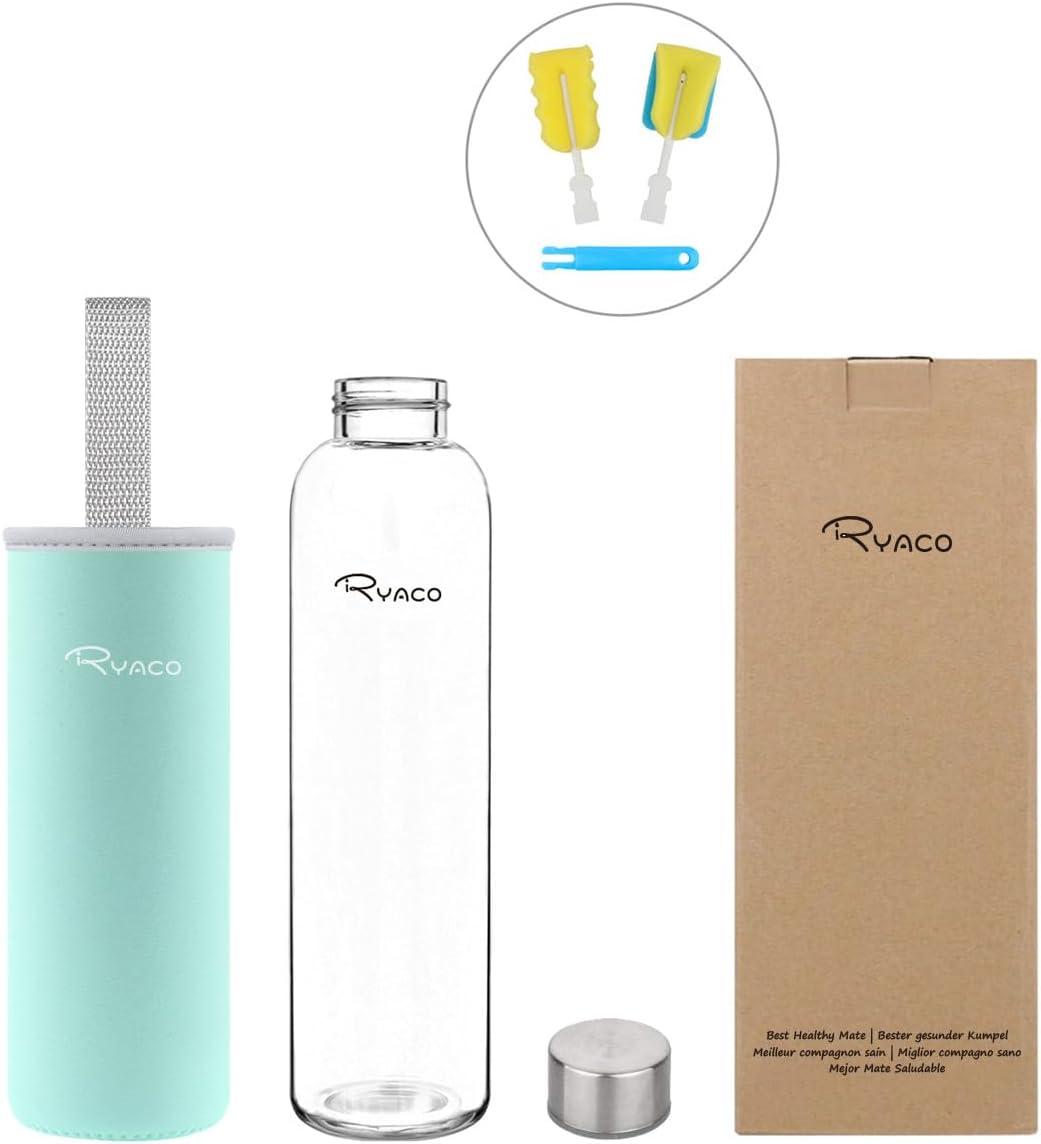 image:imageRyaco Bouteille deau en verre de 550ml18oz sans BPA Bouteille en borosilicate antifuiteIdale pour maison les voyages le sport le yoga la gym les boissons chaudes et froides avecMenthe Verte