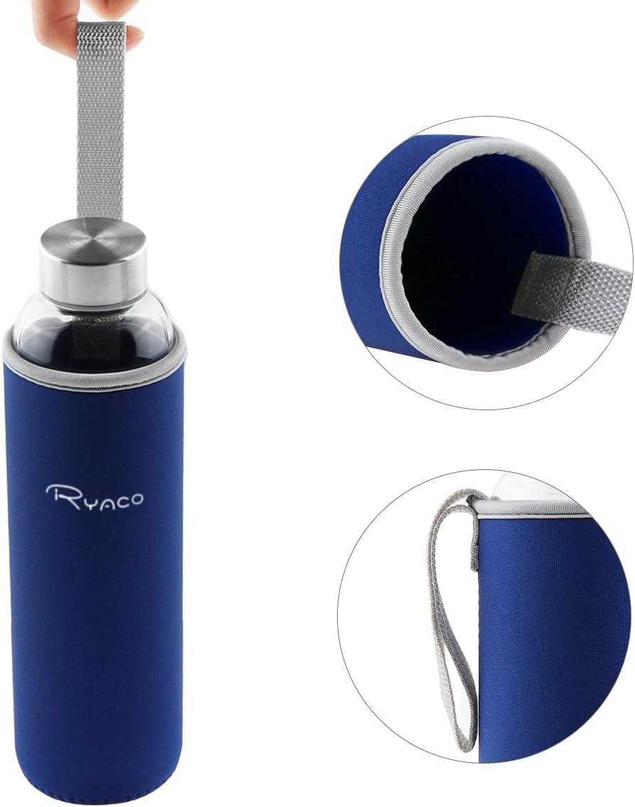 image:imageRyaco Bouteille deau en verre de 550ml18oz sans BPA Bouteille en borosilicate antifuiteIdale pour maison les voyages le sport le yoga la gym les boissons chaudes et froides avecSaphir