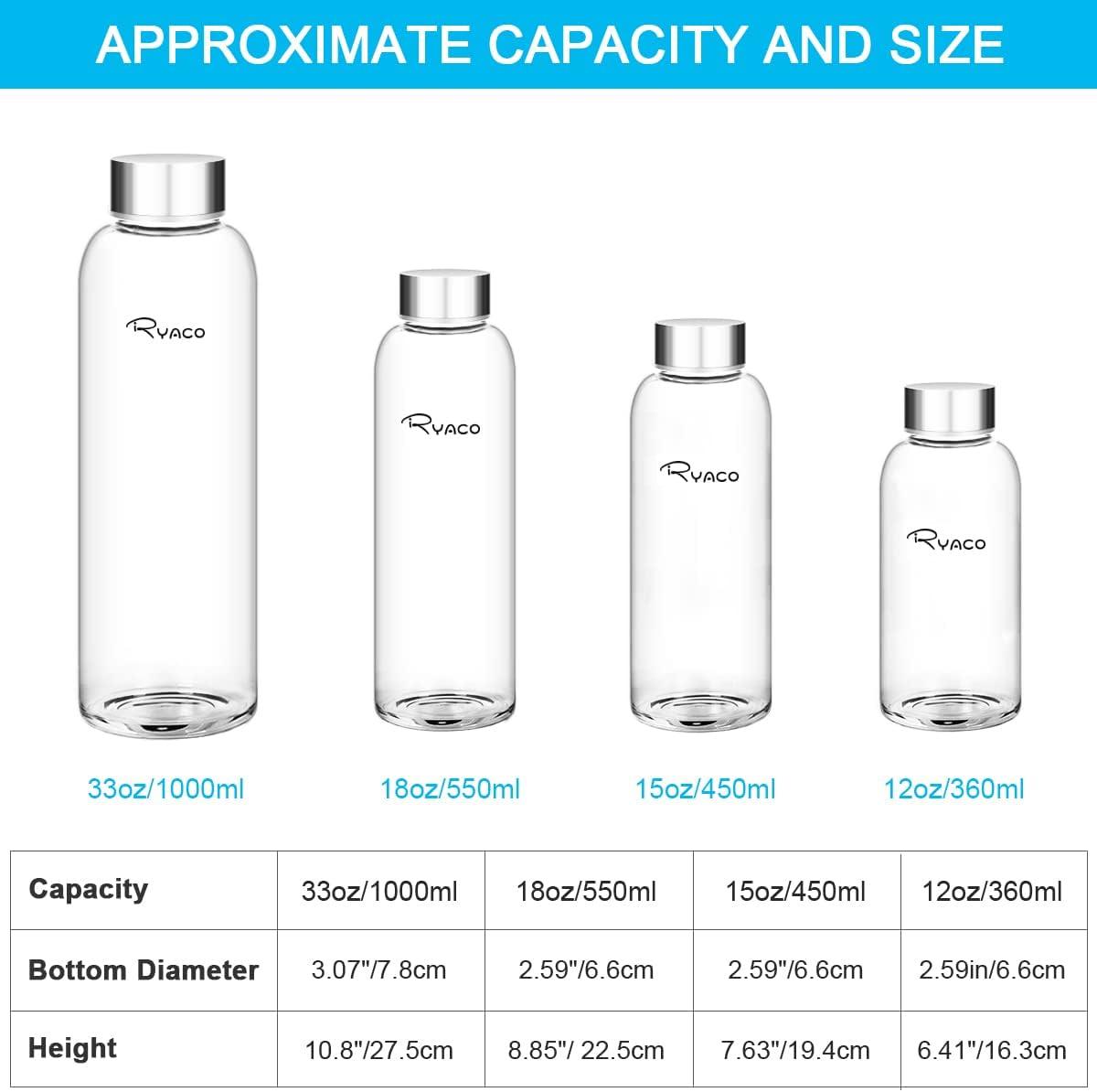 image:imageRyaco Bouteille deau en verre de 550ml18oz sans BPA Bouteille en borosilicate antifuiteIdale pour maison les voyages le sport le yoga la gym les boissons chaudes et froides avecSaphir