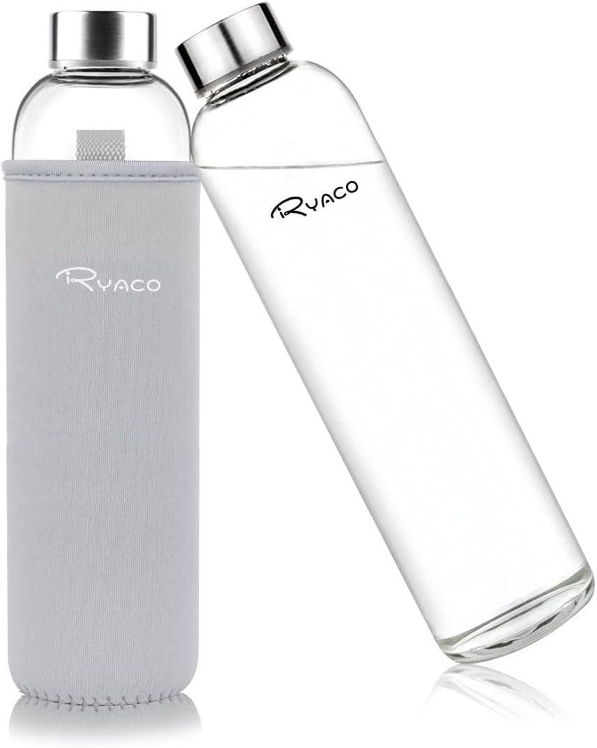 image:imageRyaco Bouteille deau en verre de 550ml18oz sans BPA Bouteille en borosilicate antifuiteIdale pour maison les voyages le sport le yoga la gym les boissons chaudes et froides avecGris Clair