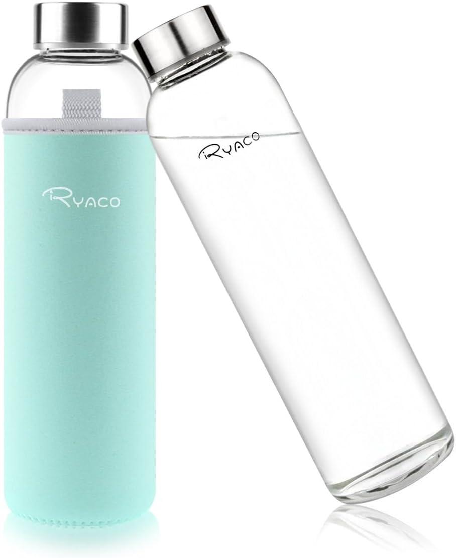 image:imageRyaco Bouteille deau en verre de 550ml18oz sans BPA Bouteille en borosilicate antifuiteIdale pour maison les voyages le sport le yoga la gym les boissons chaudes et froides avecMenthe Verte