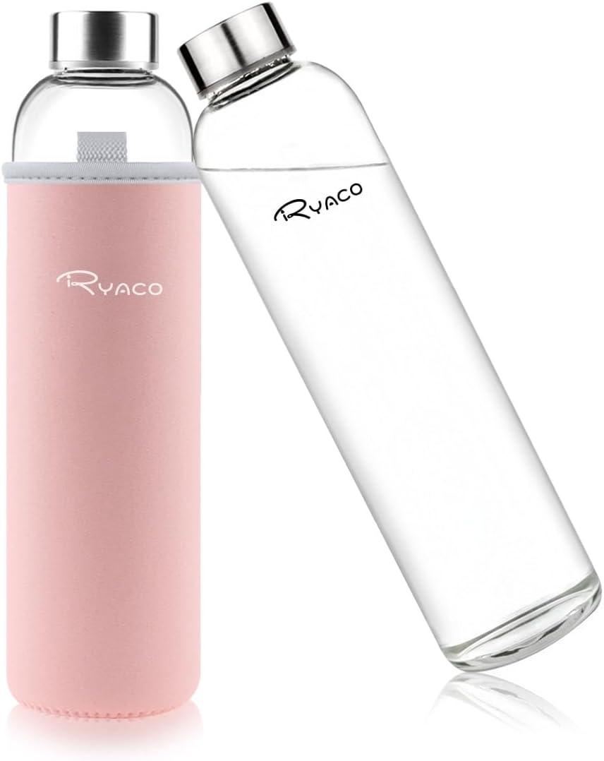 image:imageRyaco Bouteille deau en verre de 550ml18oz sans BPA Bouteille en borosilicate antifuiteIdale pour maison les voyages le sport le yoga la gym les boissons chaudes et froides avecRose