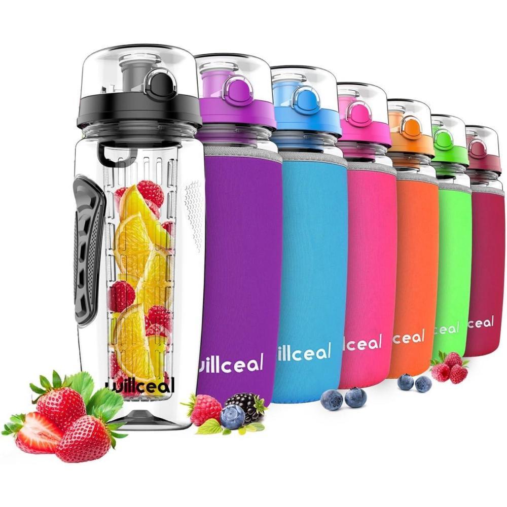 image:imageBouteille deau avec infuseur Fruits 095 l Fabrique en Tritan sans BPA Couvercle Rabat AntiFuite Convient pour Le Sports et Le CampingNoir