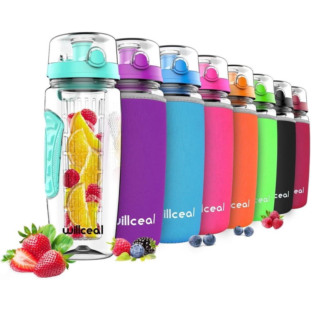 image:imageBouteille deau avec infuseur Fruits 095 l Fabrique en Tritan sans BPA Couvercle Rabat AntiFuite Convient pour Le Sports et Le CampingSarcelle