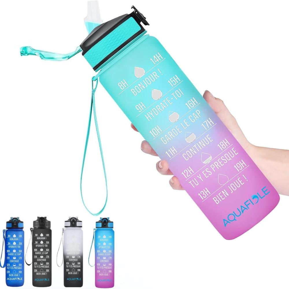 image:imageGourde 1l Motivation en Franais SANS BPA Gourde avec Paille Adulte Gourde Gradue pour 1 Journee Gourde pour Boire Plus Sport Camping Randonne VloVert Rose