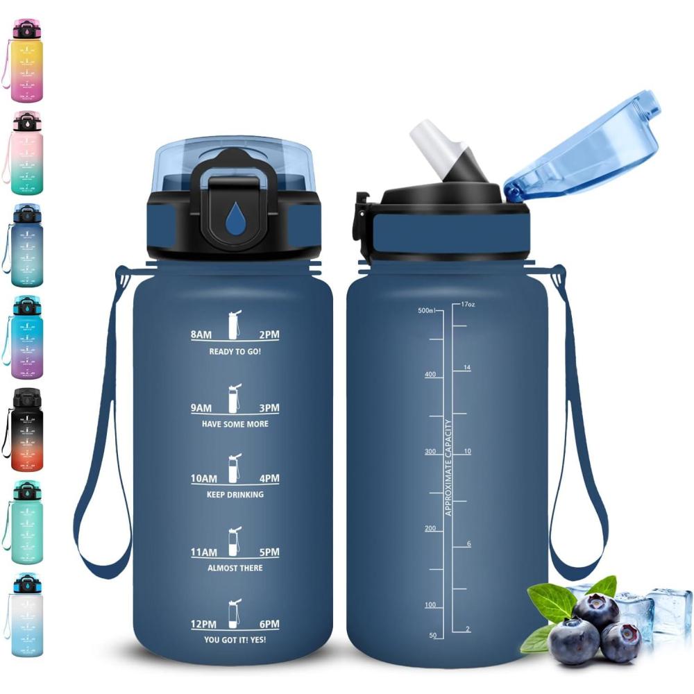 image:imageGourde Gourde 1l avec Paille Gourdes Sport anti Fuite Gourdes Gradue avec Slogan de Motivation Gourd Motivation Facile Nettoyer Bouteille deau pour Aptitude Camping RandonneBleu Fonc