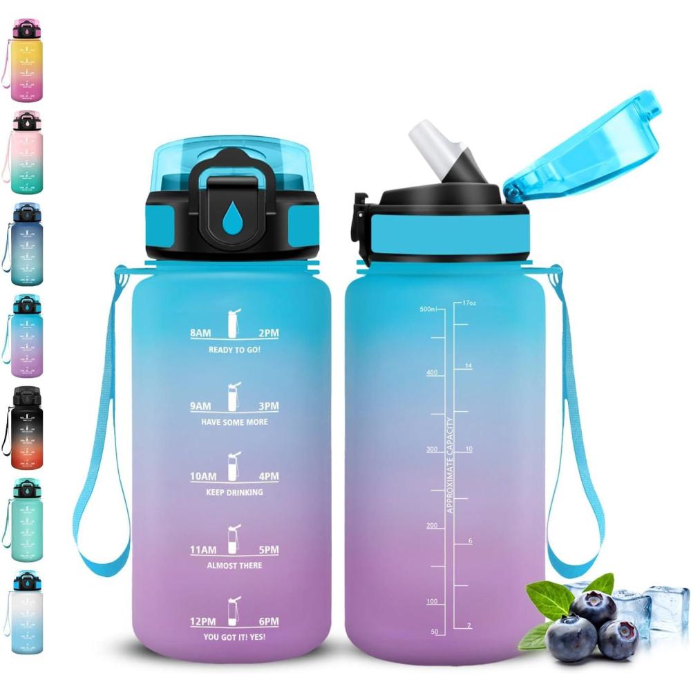 image:imageGourde Gourde 1l avec Paille Gourdes Sport anti Fuite Gourdes Gradue avec Slogan de Motivation Gourd Motivation Facile Nettoyer Bouteille deau pour Aptitude Camping RandonneBleuviolet
