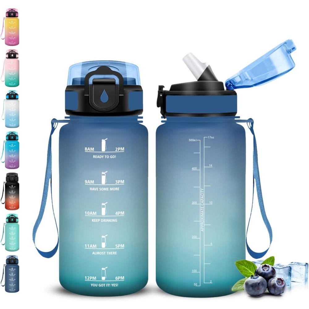 image:imageGourde Gourde 1l avec Paille Gourdes Sport anti Fuite Gourdes Gradue avec Slogan de Motivation Gourd Motivation Facile Nettoyer Bouteille deau pour Aptitude Camping RandonneBleuvert
