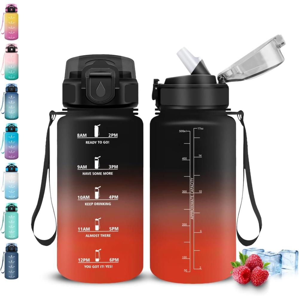 image:imageGourde Gourde 1l avec Paille Gourdes Sport anti Fuite Gourdes Gradue avec Slogan de Motivation Gourd Motivation Facile Nettoyer Bouteille deau pour Aptitude Camping RandonneNoirrouge
