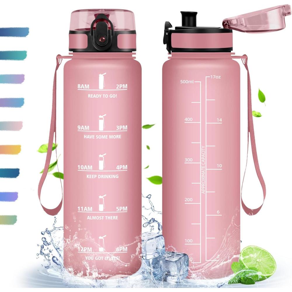 image:imageHoneyHolly Gourde 500ml Gourde Sport Gourde Filtre et Marqueur de Temps Sans BPA Bouteille deau pour Sport Fitness Yoga Lcole Bureau