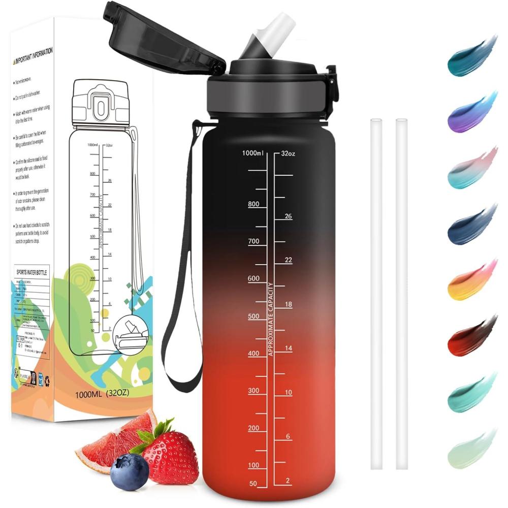 image:imageMotswedi Gourde Sport 1500ml Anti Fuite Gourde Paille Rutilisable Bouteille deau sans BPA Bouteille Reutilisable pour Adulte Randonne lcole Fitness Yoga Bureau Vert Fonc ampamp GrisNoir Rouge1000ml