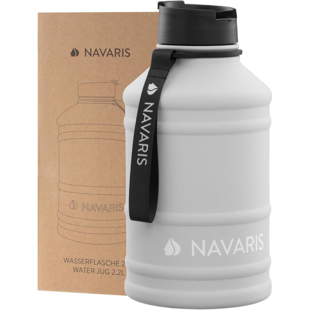image:imageNavaris Gourde de Sport 22L Bouteille deau pour Entranement Musculation Running Fitness Yoga Foot Lgre et sans BPA Homme Femme EnfantGris Clair