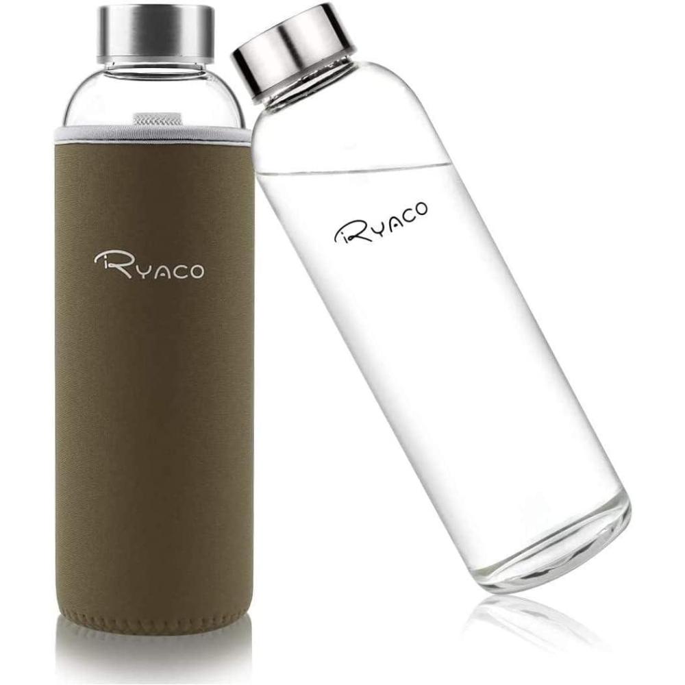 image:imageRyaco Bouteille deau en verre de 550ml18oz sans BPA Bouteille en borosilicate antifuiteIdale pour maison les voyages le sport le yoga la gym les boissons chaudes et froides avecCaf Lger