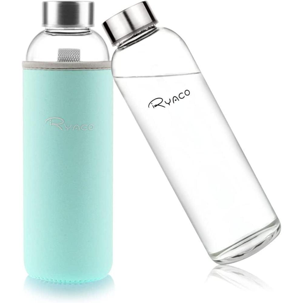 image:imageRyaco Bouteille deau en verre de 550ml18oz sans BPA Bouteille en borosilicate antifuiteIdale pour maison les voyages le sport le yoga la gym les boissons chaudes et froides avecMenthe Verte
