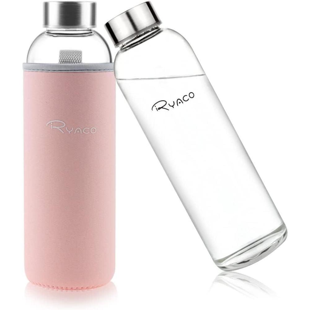 image:imageRyaco Bouteille deau en verre de 550ml18oz sans BPA Bouteille en borosilicate antifuiteIdale pour maison les voyages le sport le yoga la gym les boissons chaudes et froides avecRose
