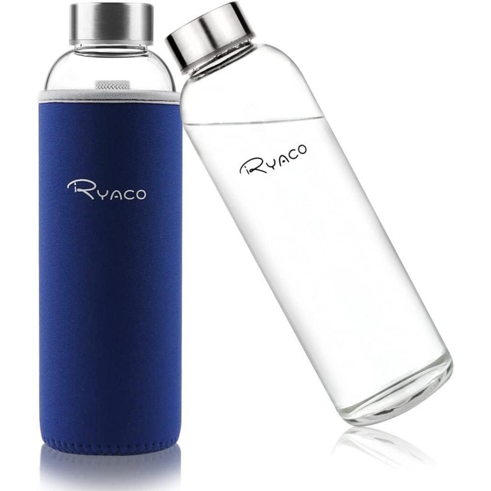 image:imageRyaco Bouteille deau en verre de 550ml18oz sans BPA Bouteille en borosilicate antifuiteIdale pour maison les voyages le sport le yoga la gym les boissons chaudes et froides avecSaphir