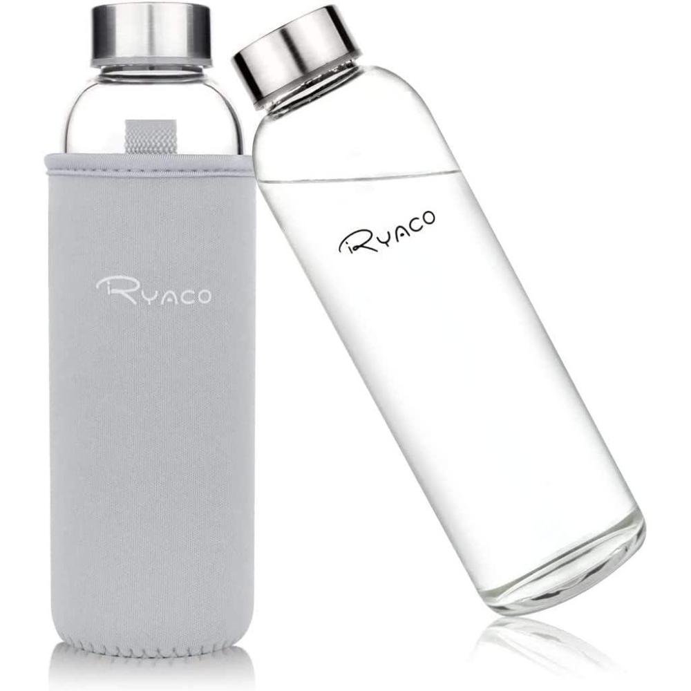 image:imageRyaco Bouteille deau en verre de 550ml18oz sans BPA Bouteille en borosilicate antifuiteIdale pour maison les voyages le sport le yoga la gym les boissons chaudes et froides avecGris Clair