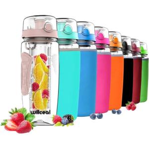 Bouteille d&rsquo;eau avec infuseur à Fruits 0,95 l Fabriquée en Tritan sans BPA, Couvercle à Rabat, Anti-Fuite Convient pour Le Sports et Le Camping(Or Rose)