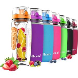 Bouteille d&rsquo;eau avec infuseur à Fruits 0,95 l Fabriquée en Tritan sans BPA, Couvercle à Rabat, Anti-Fuite Convient pour Le Sports et Le Camping(Orange)