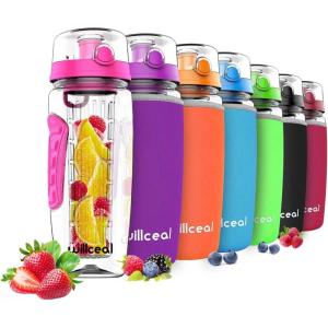 Bouteille d&rsquo;eau avec infuseur à Fruits 0,95 l Fabriquée en Tritan sans BPA, Couvercle à Rabat, Anti-Fuite Convient pour Le Sports et Le Camping(Rose)