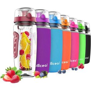 Bouteille d&rsquo;eau avec infuseur à Fruits 0,95 l Fabriquée en Tritan sans BPA, Couvercle à Rabat, Anti-Fuite Convient pour Le Sports et Le Camping(Rouge Foncé)