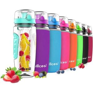 Bouteille d&rsquo;eau avec infuseur à Fruits 0,95 l Fabriquée en Tritan sans BPA, Couvercle à Rabat, Anti-Fuite Convient pour Le Sports et Le Camping(Sarcelle)
