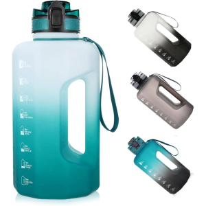 GEMFUL Grande bouteille d&rsquo;eau de 2,2 litres avec poignée, carafe d&rsquo;eau de sport, sans BPA, pour salle de sport, voyage, camping (vert/noir)(Cyan)