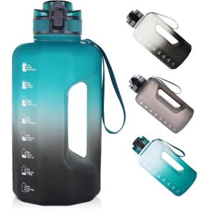 GEMFUL Grande bouteille d&rsquo;eau de 2,2 litres avec poignée, carafe d&rsquo;eau de sport, sans BPA, pour salle de sport, voyage, camping (vert/noir)(Green/Black)