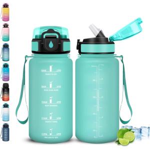 Gourde, Gourde 1l avec Paille, Gourdes Sport, anti Fuite, Gourdes Graduée avec Slogan de Motivation, Gourd Motivation, Facile à Nettoyer, Bouteille d&rsquo;eau pour Aptitude, Camping, Randonnée(Vert)