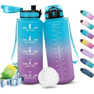 HoneyHolly Gourde Sport, 1500ml Étanche & Réutilisable, Bouteille, Motivation avec Filtre Gourde, Bouteille d&rsquo;eau, Gourdes pour Gym, Ecole, Cyclisme, Plein air, Sport(Bleu Violet-1 5 L)