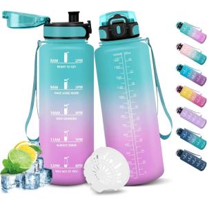 HoneyHolly Gourde Sport, 1500ml Étanche & Réutilisable, Bouteille, Motivation avec Filtre Gourde, Bouteille d&rsquo;eau, Gourdes pour Gym, Ecole, Cyclisme, Plein air, Sport(Vert Poudre-1 5 L)