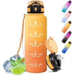 Motswedi Gourde Sport, 1500ml Anti Fuite, Gourde Paille, Réutilisable, Bouteille d&rsquo;eau, sans BPA, Bouteille Reutilisable, pour Adulte, Randonnée, l&rsquo;école, Fitness, Yoga, Bureau, Vert Foncé & Gris(Jaune & Orange-1500ml)