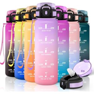Motswedi Gourde Sport, 1500ml Anti Fuite, Gourde Paille, Réutilisable, Bouteille d&rsquo;eau, sans BPA, Bouteille Reutilisable, pour Adulte, Randonnée, l&rsquo;école, Fitness, Yoga, Bureau, Vert Foncé & Gris(Violet Clair & Rose Clair-1000ml)