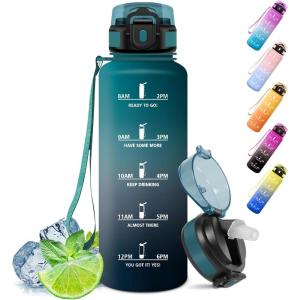 Motswedi Gourde Sport, 1500ml Anti Fuite, Gourde Paille, Réutilisable, Bouteille d&rsquo;eau, sans BPA, Bouteille Reutilisable, pour Adulte, Randonnée, l&rsquo;école, Fitness, Yoga, Bureau, Vert Foncé & Gris(Vert Foncé & Gris-1500ml)