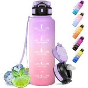Motswedi Gourde Sport, 1500ml Anti Fuite, Gourde Paille, Réutilisable, Bouteille d&rsquo;eau, sans BPA, Bouteille Reutilisable, pour Adulte, Randonnée, l&rsquo;école, Fitness, Yoga, Bureau, Vert Foncé & Gris(Violet Clair & Rose Clair-1500ml)