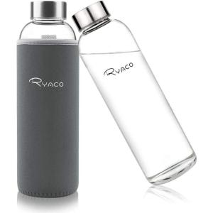 Ryaco Bouteille d&rsquo;eau en verre de 550ml/18oz sans BPA– Bouteille en borosilicate anti-fuite–Idéale pour maison, les voyages, le sport, le yoga, la gym, les boissons chaudes et froides avec(Gris Foncé)