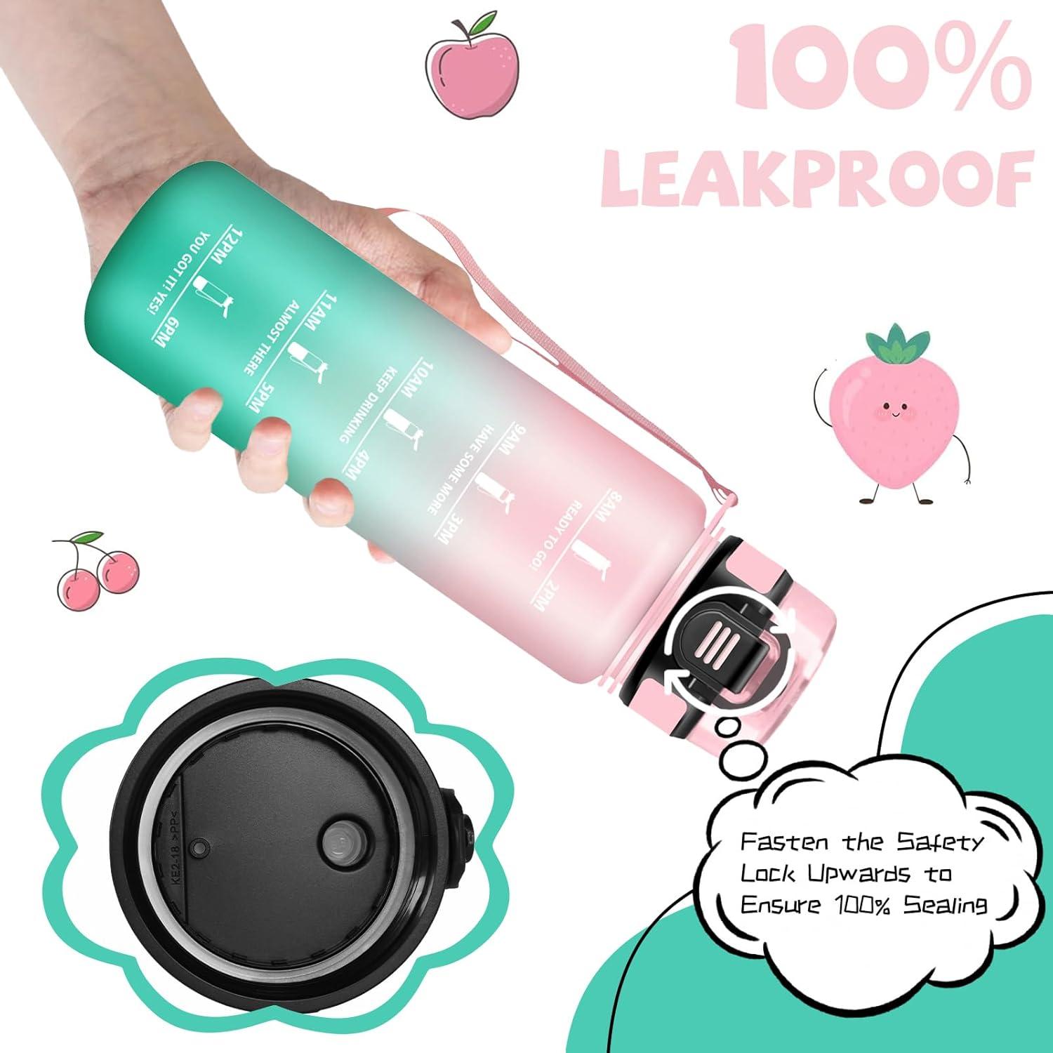image:imageBouteille Gourde 1l Gourde Sport AntiFuite Facile Nettoyer Water Bottle Motivation avec Slogan de Motivation Bouteille Gradue pour 1 Journee Water Bottle pour Running Voyage cole SportRosecyan