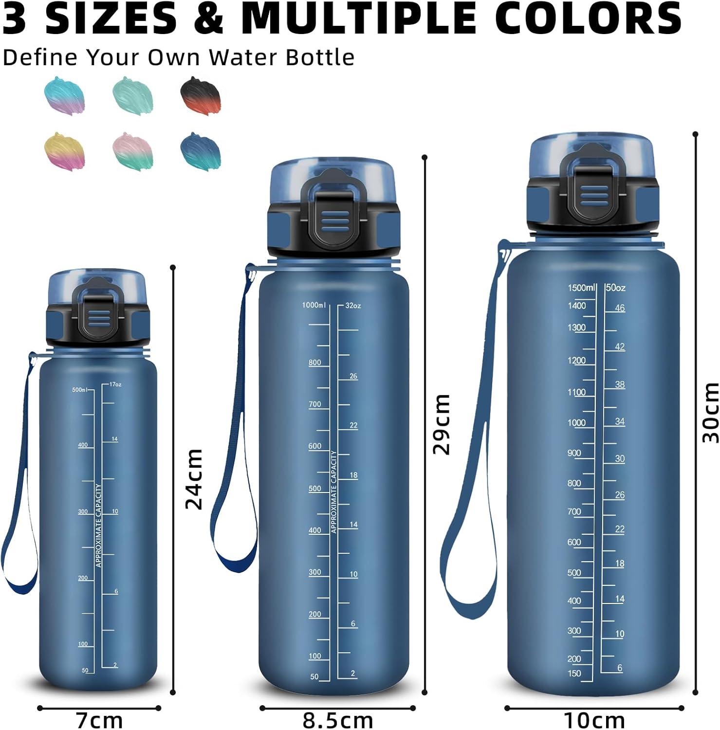 image:imageBouteille Gourde 1l Gourde Sport AntiFuite Facile Nettoyer Water Bottle Motivation avec Slogan de Motivation Bouteille Gradue pour 1 Journee Water Bottle pour Running Voyage cole SportBleu Marine