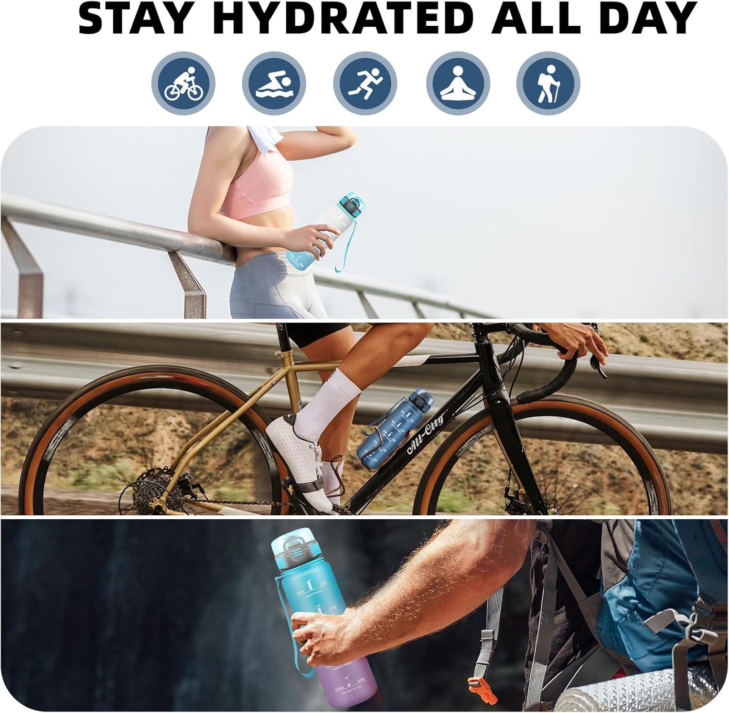 image:imageBouteille Gourde 1l Gourde Sport AntiFuite Facile Nettoyer Water Bottle Motivation avec Slogan de Motivation Bouteille Gradue pour 1 Journee Water Bottle pour Running Voyage cole SportBleu Marine